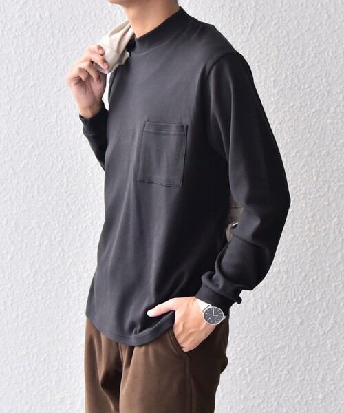 SHIPS any（シップス エニィ）の「SHIPS any: モイスチャー コットン モックネック ロングスリーブ Tシャツ (ロンT)◇（Tシャツ/カットソー・メンズ・ホワイト/ブラック/ライトグレー/オリーブ/ダークグレー/トップグレー・LARGE/X-LARGE/MEDIUM/SMALL）」の4枚目の写真