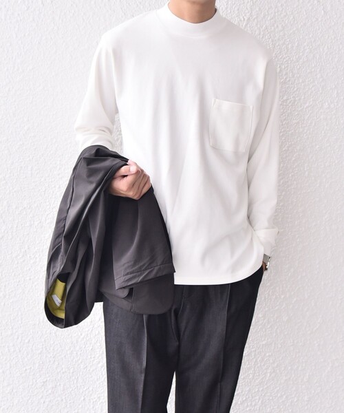 SHIPS any（シップス エニィ）の「SHIPS any: モイスチャー コットン モックネック ロングスリーブ Tシャツ (ロンT)◇（Tシャツ/カットソー・メンズ・ホワイト/ブラック/ライトグレー/オリーブ/ダークグレー/トップグレー・LARGE/X-LARGE/MEDIUM/SMALL）」の9枚目の写真