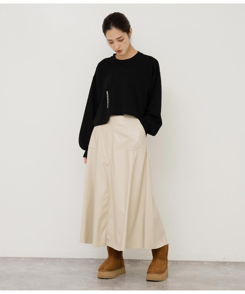 ANAP（アナップ）の「フェイクレザーフレアスカート（スカート・レディース・ブラック/ライトベージュ・FREE）」の10枚目の写真