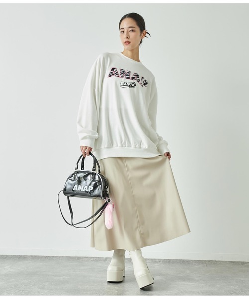 ANAP（アナップ）の「フェイクレザーフレアスカート（スカート・レディース・ブラック/ライトベージュ・FREE）」の11枚目の写真