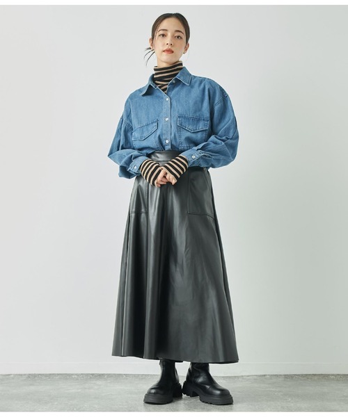 ANAP（アナップ）の「フェイクレザーフレアスカート（スカート・レディース・ブラック/ライトベージュ・FREE）」の17枚目の写真