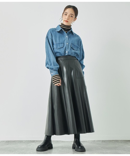 ANAP（アナップ）の「フェイクレザーフレアスカート（スカート・レディース・ブラック/ライトベージュ・FREE）」の18枚目の写真