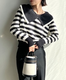 Big Color Border Knit Tops