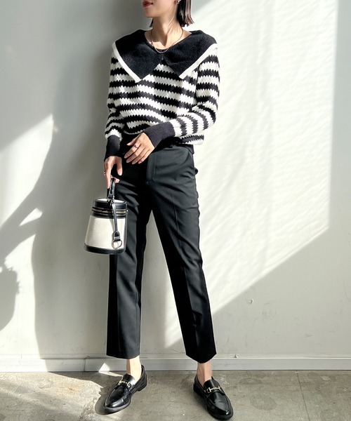 STELLA FISH(ステラフィッシュ)の「Big Color Border Knit Tops(ニット/セーター・レディース・ホワイト×ブラック/ブラック×グリーン・FREE)」の8枚目の写真