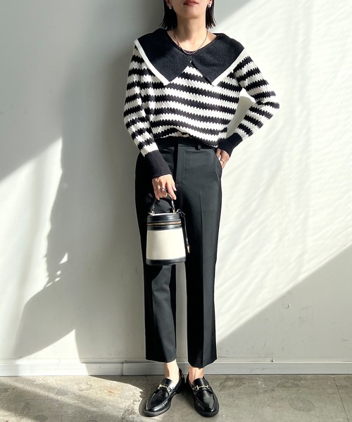 STELLA FISH(ステラフィッシュ)の「Big Color Border Knit Tops(ニット/セーター・レディース・ホワイト×ブラック/ブラック×グリーン・FREE)」の9枚目の写真