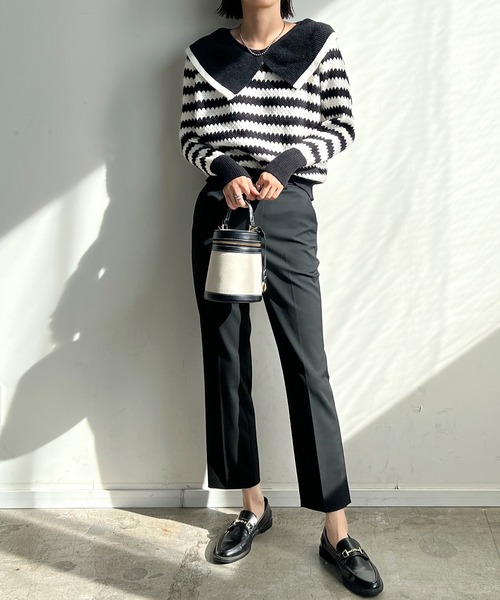 STELLA FISH(ステラフィッシュ)の「Big Color Border Knit Tops(ニット/セーター・レディース・ホワイト×ブラック/ブラック×グリーン・FREE)」の10枚目の写真