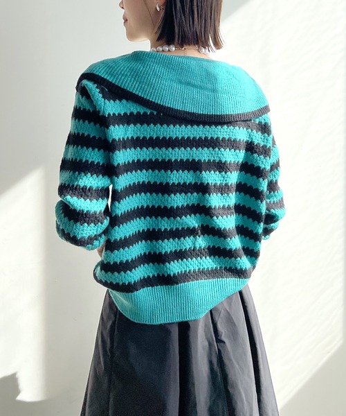 STELLA FISH(ステラフィッシュ)の「Big Color Border Knit Tops(ニット/セーター・レディース・ホワイト×ブラック/ブラック×グリーン・FREE)」の13枚目の写真
