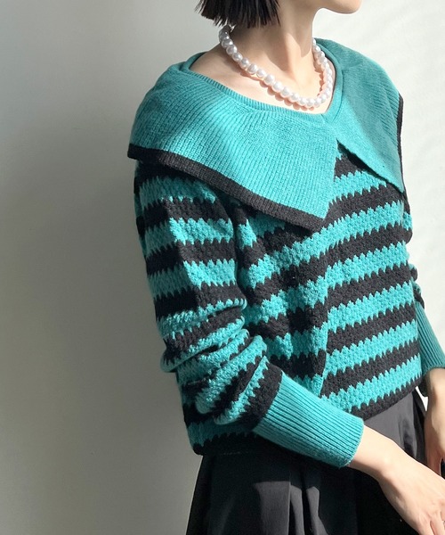 STELLA FISH(ステラフィッシュ)の「Big Color Border Knit Tops(ニット/セーター・レディース・ホワイト×ブラック/ブラック×グリーン・FREE)」の15枚目の写真