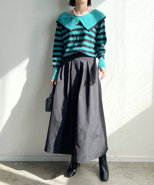 STELLA FISH(ステラフィッシュ)の「Big Color Border Knit Tops(ニット/セーター・レディース・ホワイト×ブラック/ブラック×グリーン・FREE)」の21枚目の写真