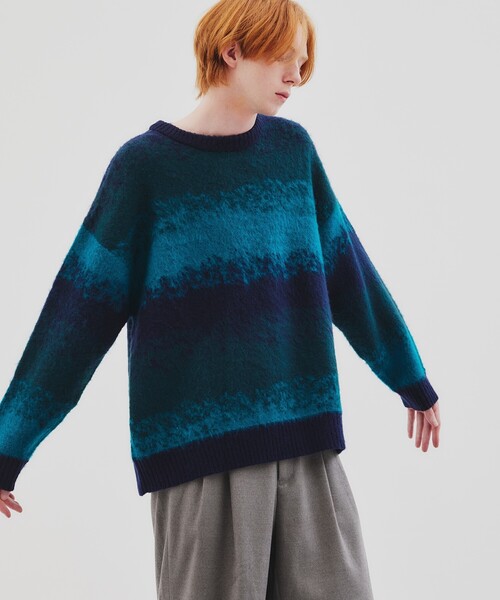 tk.TAKEO KIKUCHI(ティーケータケオキクチ)の「◆シャギーニットプルオーバー(ニット/セーター・メンズ・ブラック/ライトグレー系9/サックスブルー/ブルー系1/ダークグリーン系1・01/02/03)」の3枚目の写真