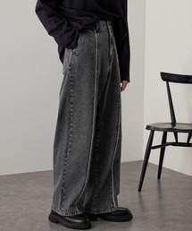 ヴィンテージメイクフリンジ セミワイドストレートデニムパンツ