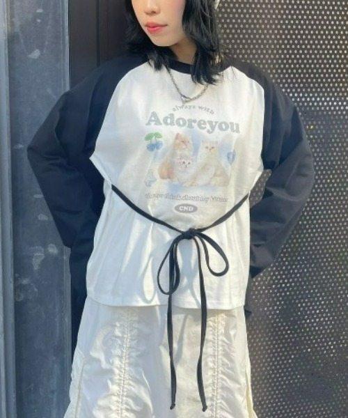 Candy Stripper（キャンディストリッパー）の「ADORE YOU RAGLAN トップス（Tシャツ/カットソー・レディース・ピンク/オフホワイト/ライトブルー・2）」の2枚目の写真