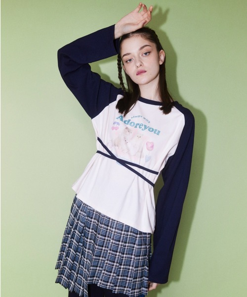 Candy Stripper（キャンディストリッパー）の「ADORE YOU RAGLAN トップス（Tシャツ/カットソー・レディース・ピンク/オフホワイト/ライトブルー・2）」の4枚目の写真