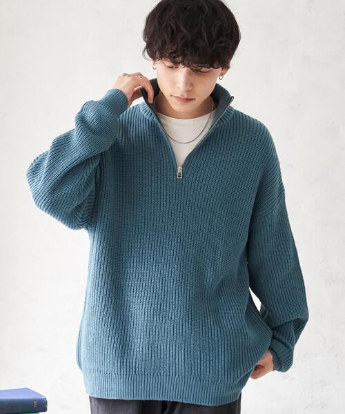 WEGO（ウィゴー）の「WEGO/オーバーフィットハーフジッププルオーバー（ニット/セーター・メンズ・イエロー/ブルー/ホワイト/ブラック/ライトグレー/オレンジ・LARGE/MEDIUM）」の18枚目の写真