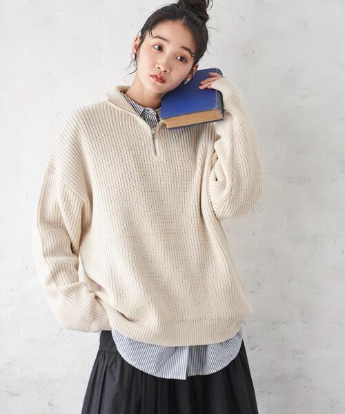 WEGO（ウィゴー）の「WEGO/オーバーフィットハーフジッププルオーバー（ニット/セーター・メンズ・イエロー/ブルー/ホワイト/ブラック/ライトグレー/オレンジ・LARGE/MEDIUM）」の16枚目の写真