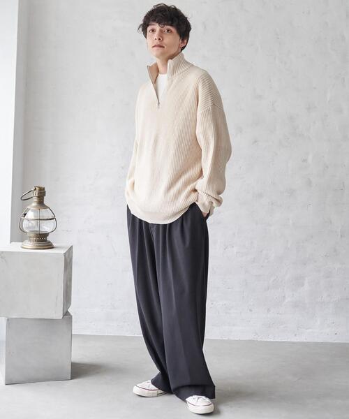 WEGO（ウィゴー）の「WEGO/オーバーフィットハーフジッププルオーバー（ニット/セーター・メンズ・イエロー/ブルー/ホワイト/ブラック/ライトグレー/オレンジ・LARGE/MEDIUM）」の21枚目の写真