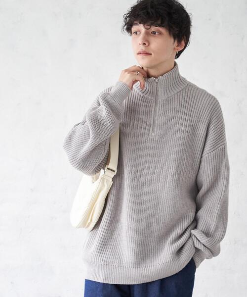 WEGO（ウィゴー）の「WEGO/オーバーフィットハーフジッププルオーバー（ニット/セーター・メンズ・イエロー/ブルー/ホワイト/ブラック/ライトグレー/オレンジ・LARGE/MEDIUM）」の3枚目の写真