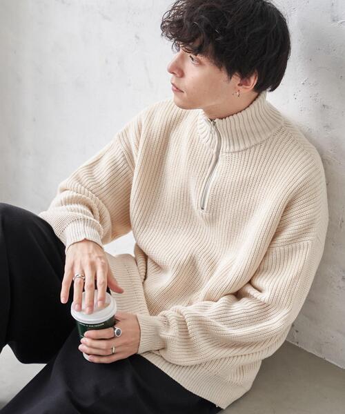 WEGO（ウィゴー）の「WEGO/オーバーフィットハーフジッププルオーバー（ニット/セーター・メンズ・イエロー/ブルー/ホワイト/ブラック/ライトグレー/オレンジ・LARGE/MEDIUM）」の14枚目の写真