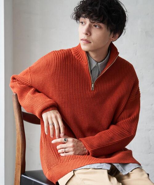 WEGO（ウィゴー）の「WEGO/オーバーフィットハーフジッププルオーバー（ニット/セーター・メンズ・イエロー/ブルー/ホワイト/ブラック/ライトグレー/オレンジ・LARGE/MEDIUM）」の11枚目の写真