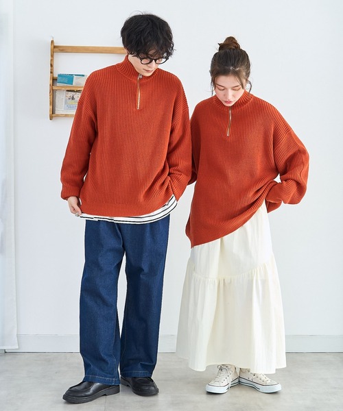 WEGO（ウィゴー）の「WEGO/オーバーフィットハーフジッププルオーバー（ニット/セーター・メンズ・イエロー/ブルー/ホワイト/ブラック/ライトグレー/オレンジ・LARGE/MEDIUM）」の12枚目の写真