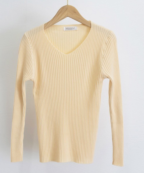 Miniministore(ミニミニストア)の「タイト リブニット vネック きれいめ(ニット/セーター・レディース・ブラック/ブラウン/ベージュ/グレー/ピンク/ホワイト/ライトブラウン・フリー)」の13枚目の写真