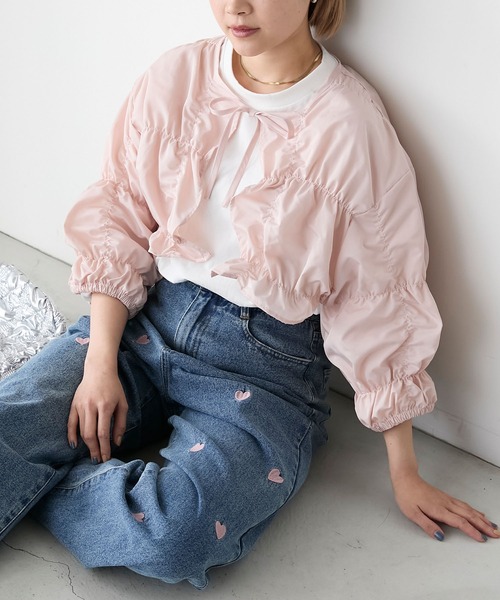 forksy.(フォルクシー)の「【forksy.】クシュクシュボレロ(カーディガン/ボレロ・レディース・チャコール/ピンク/オフホワイト・FREE)」の3枚目の写真