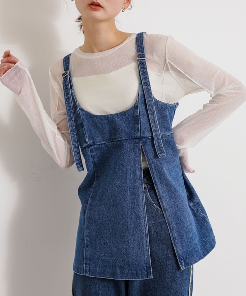 SENSE OF PLACE by URBAN RESEARCH（センスオブプレイスバイアーバンリサーチ）の「デニムキャミソールトップ（キャミソール・レディース・ライトインディゴブルー/ワンウォッシュ/オフホワイト・ONE）」の2枚目の写真