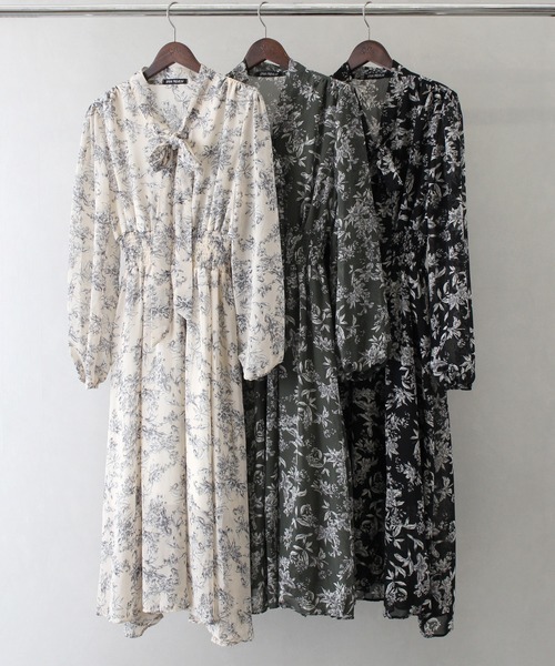 セール】花柄ボウタイロングスリーブワンピース（ワンピース）｜SpRay