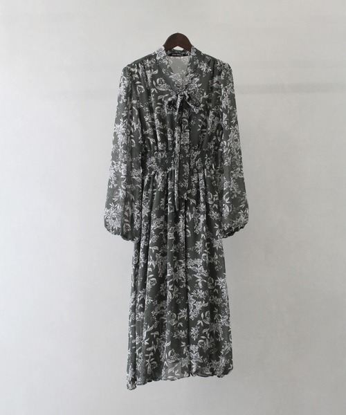 セール】花柄ボウタイロングスリーブワンピース（ワンピース）｜SpRay