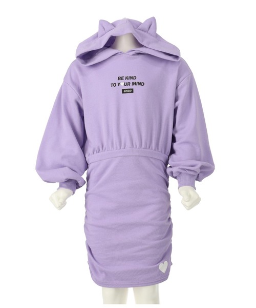 ANAP kids（アナップキッズ）の「ねこ耳フード付きミニ裏毛ワンピース（ワンピース・キッズ・オフホワイト/ラベンダー/サックスブルー・110cm/120cm/130cm）」の4枚目の写真