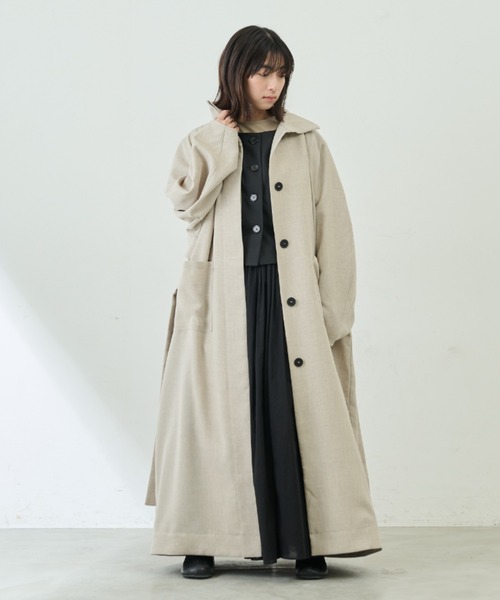 Libra Cue(リブラ キュー)の「リネンライクロングコート(トレンチコート・レディース・ブラック/ベージュ・FREE)」の19枚目の写真