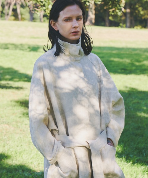 Libra Cue(リブラ キュー)の「リネンライクロングコート(トレンチコート・レディース・ブラック/ベージュ・FREE)」の4枚目の写真