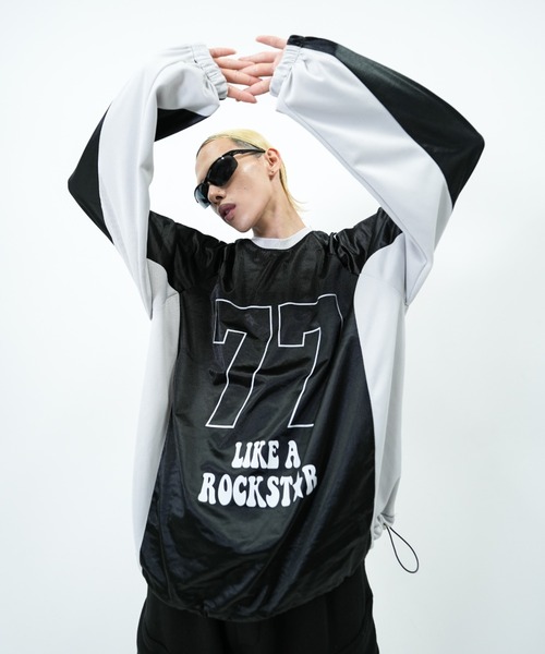 韓国ファッション nmtc + エヌエムティーシープラス rock star tops バイカラー スポーティー ロンT オーバーサイズ 長袖トップス ジャージ ストリートファッション 韓国ストリート