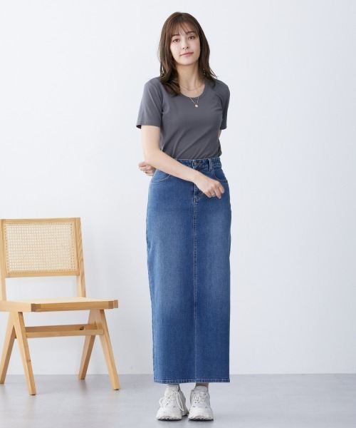 高身長 すごのびストレッチデニムマキシスカート （トールサイズ