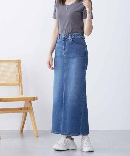 高身長 すごのびストレッチデニムマキシスカート （トールサイズ