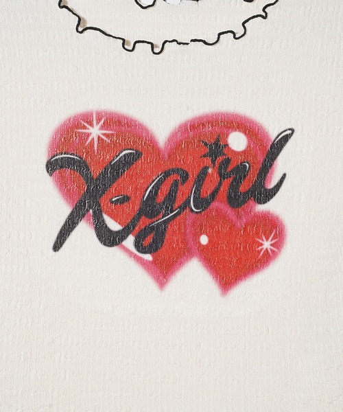 X-girl（エックスガール）の「HEART AIRBRUSH SHIRRED S/S TOP（Tシャツ/カットソー・レディース・ホワイト/ライトパープル・S/M）」の16枚目の写真