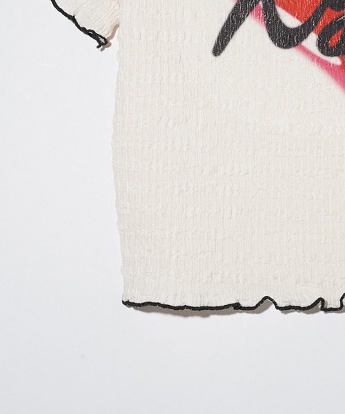 X-girl（エックスガール）の「HEART AIRBRUSH SHIRRED S/S TOP（Tシャツ/カットソー・レディース・ホワイト/ライトパープル・S/M）」の18枚目の写真