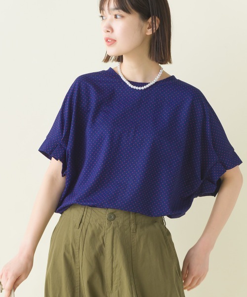 OMNES（オムネス）の「接触冷感レーヨンナイロン袖タックプルオーバ半袖（Tシャツ/カットソー・レディース・ブラック/ホワイト/ブラウン/ホワイト系その他/ブルー系その他/グリーン/キャメル/ネイビー/ラベンダー/グレー・FREE）」の8枚目の写真