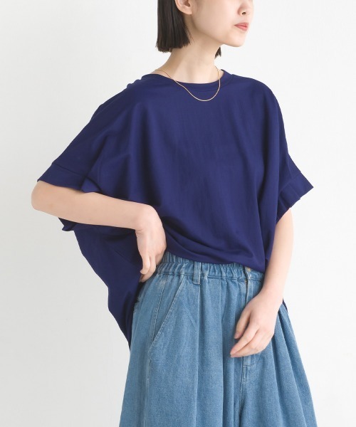 OMNES（オムネス）の「接触冷感レーヨンナイロン袖タックプルオーバ半袖（Tシャツ/カットソー・レディース・ブラック/ホワイト/ブラウン/ホワイト系その他/ブルー系その他/グリーン/キャメル/ネイビー/ラベンダー/グレー・FREE）」の7枚目の写真