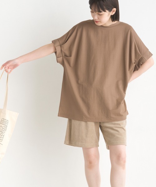 OMNES（オムネス）の「接触冷感レーヨンナイロン袖タックプルオーバ半袖（Tシャツ/カットソー・レディース・ブラック/ホワイト/ブラウン/ホワイト系その他/ブルー系その他/グリーン/キャメル/ネイビー/ラベンダー/グレー・FREE）」の10枚目の写真