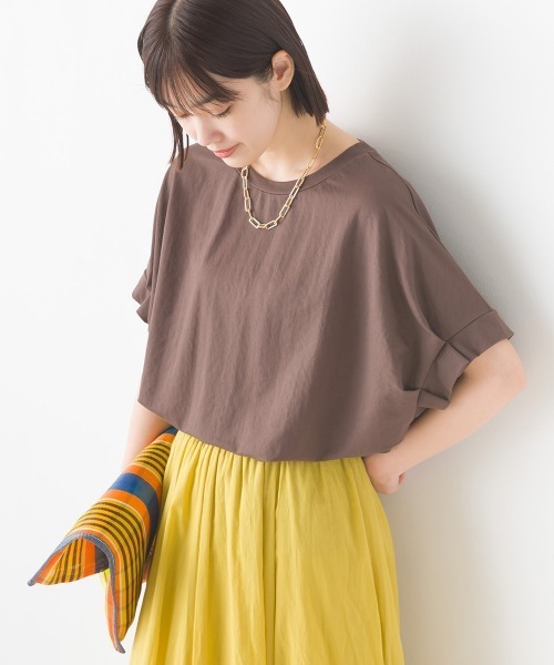 OMNES（オムネス）の「接触冷感レーヨンナイロン袖タックプルオーバ半袖（Tシャツ/カットソー・レディース・ブラック/ホワイト/ブラウン/ホワイト系その他/ブルー系その他/グリーン/キャメル/ネイビー/ラベンダー/グレー・FREE）」の6枚目の写真