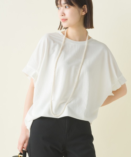 OMNES（オムネス）の「接触冷感レーヨンナイロン袖タックプルオーバ半袖（Tシャツ/カットソー・レディース・ブラック/ホワイト/ブラウン/ホワイト系その他/ブルー系その他/グリーン/キャメル/ネイビー/ラベンダー/グレー・FREE）」の2枚目の写真