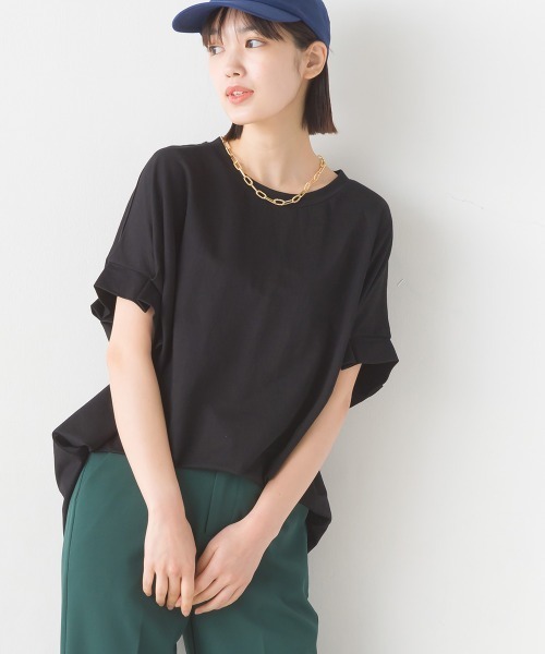 OMNES（オムネス）の「接触冷感レーヨンナイロン袖タックプルオーバ半袖（Tシャツ/カットソー・レディース・ブラック/ホワイト/ブラウン/ホワイト系その他/ブルー系その他/グリーン/キャメル/ネイビー/ラベンダー/グレー・FREE）」の4枚目の写真