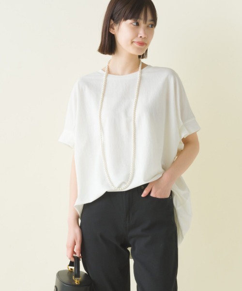 OMNES（オムネス）の「接触冷感レーヨンナイロン袖タックプルオーバ半袖（Tシャツ/カットソー・レディース・ブラック/ホワイト/ブラウン/ホワイト系その他/ブルー系その他/グリーン/キャメル/ネイビー/ラベンダー/グレー・FREE）」の11枚目の写真