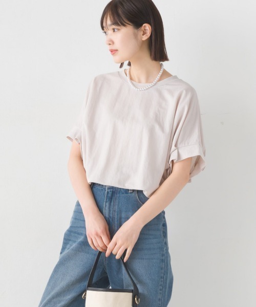 OMNES（オムネス）の「接触冷感レーヨンナイロン袖タックプルオーバ半袖（Tシャツ/カットソー・レディース・ブラック/ホワイト/ブラウン/ホワイト系その他/ブルー系その他/グリーン/キャメル/ネイビー/ラベンダー/グレー・FREE）」の16枚目の写真