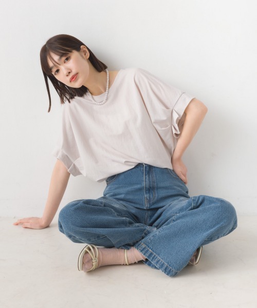 OMNES（オムネス）の「接触冷感レーヨンナイロン袖タックプルオーバ半袖（Tシャツ/カットソー・レディース・ブラック/ホワイト/ブラウン/ホワイト系その他/ブルー系その他/グリーン/キャメル/ネイビー/ラベンダー/グレー・FREE）」の20枚目の写真