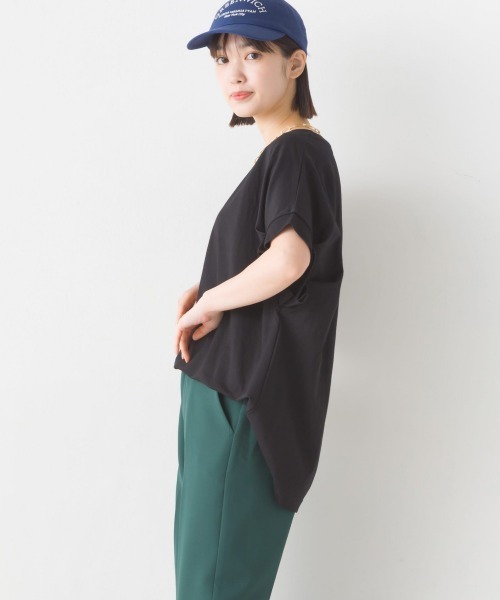 OMNES（オムネス）の「接触冷感レーヨンナイロン袖タックプルオーバ半袖（Tシャツ/カットソー・レディース・ブラック/ホワイト/ブラウン/ホワイト系その他/ブルー系その他/グリーン/キャメル/ネイビー/ラベンダー/グレー・FREE）」の22枚目の写真