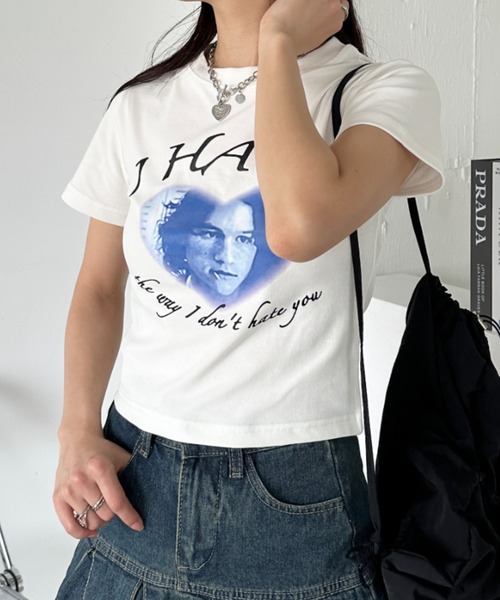 CLEA(クレア)の「ハートフォトプリント コンパクト半袖チビT(Tシャツ/カットソー・レディース・ブラック/ホワイト・M)」の6枚目の写真
