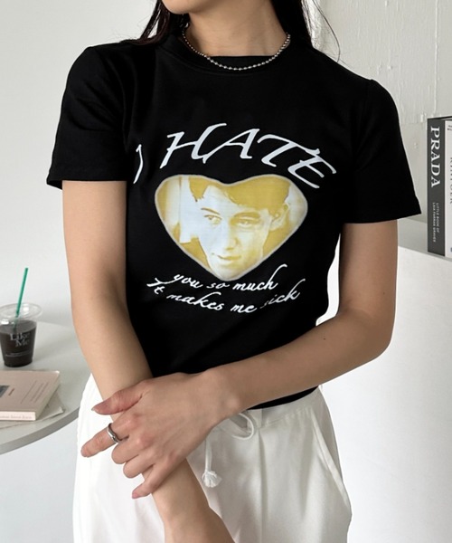 CLEA(クレア)の「ハートフォトプリント コンパクト半袖チビT(Tシャツ/カットソー・レディース・ブラック/ホワイト・M)」の14枚目の写真
