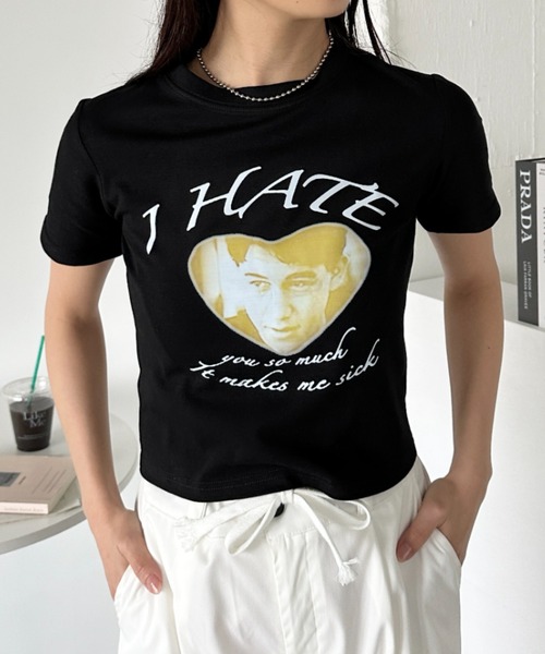 CLEA(クレア)の「ハートフォトプリント コンパクト半袖チビT(Tシャツ/カットソー・レディース・ブラック/ホワイト・M)」の12枚目の写真